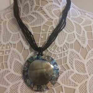 Black bead and mother of pearl necklace